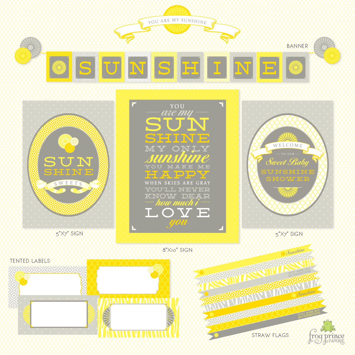 You Are My Sunshine Baby Shower Birthday DIY Printable Party Pack