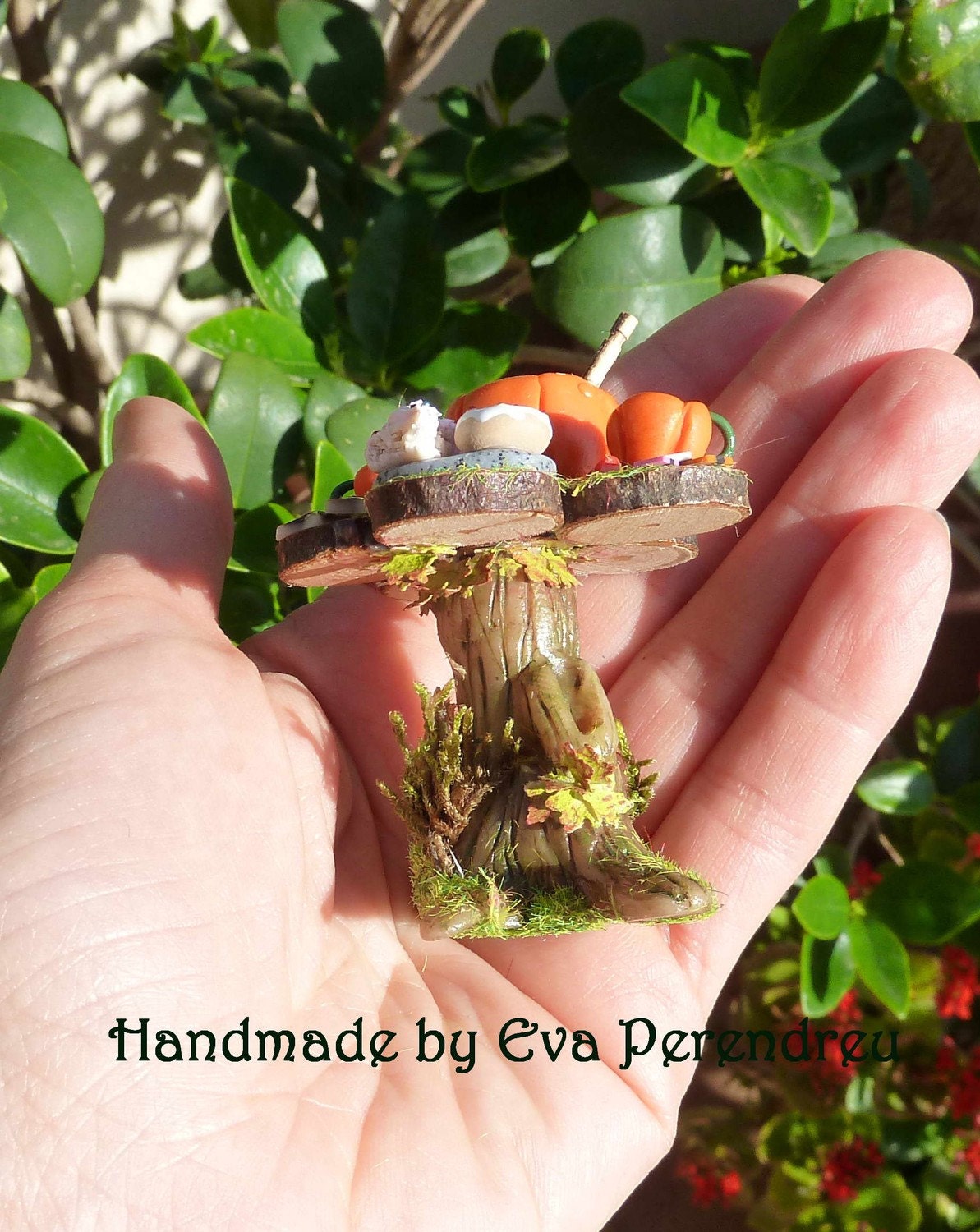 Fairy tea table with pumpkin set for dollhouse 1/12, terrarium - 6 TIMES TREASURY ITEM