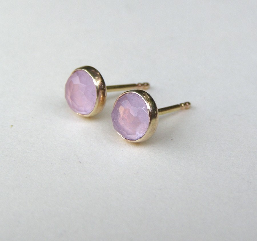 Studs Gold earrings Violet lilac quartz gold  Studs in Recycled 14k yellow Gold