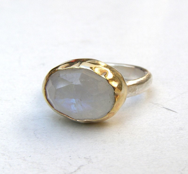 Gemstone ring Birthstone Rainbow Moonstone ring Recycled  14k yellow gold ring Silver ring Made to order