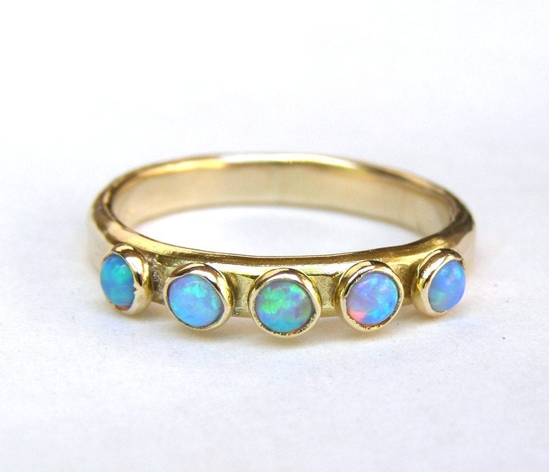Blue Opal ring Stacking ring - Fine 14k Gold ring and Opal Gemstone MADE TO ORDER wedding band Handmade engagement