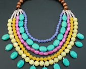 Turquoise Necklace Bib - Neon Strand Stone Wood Beads Multicolor Beach For her Pink Rainbow Egyptian Cleopatra Lime Green Yellow Purple Jade - Blitzrider