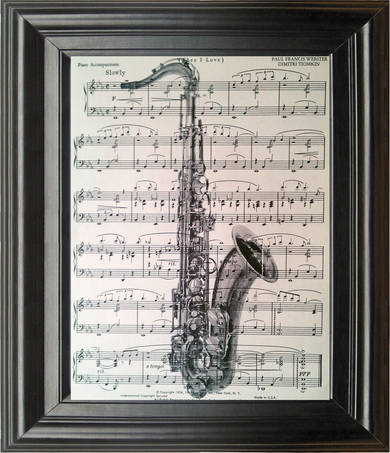 Dictionary Art Vintage Saxophone Recycled book print illustration sheet music instrument for him musician under 25 gifts for dad band notes