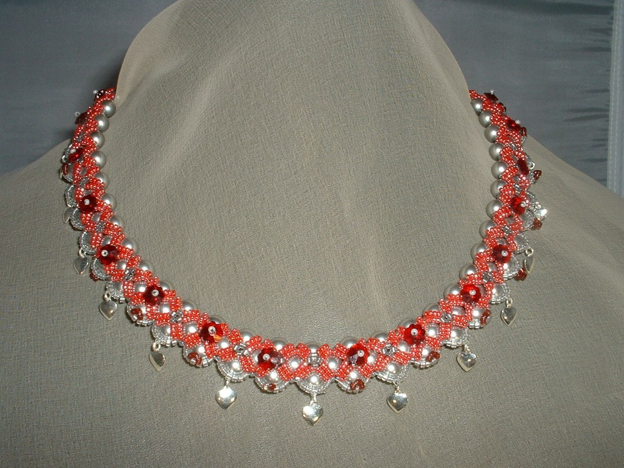 Red Flowers and Silver Hearts set   SOLD  I can make another if interested.