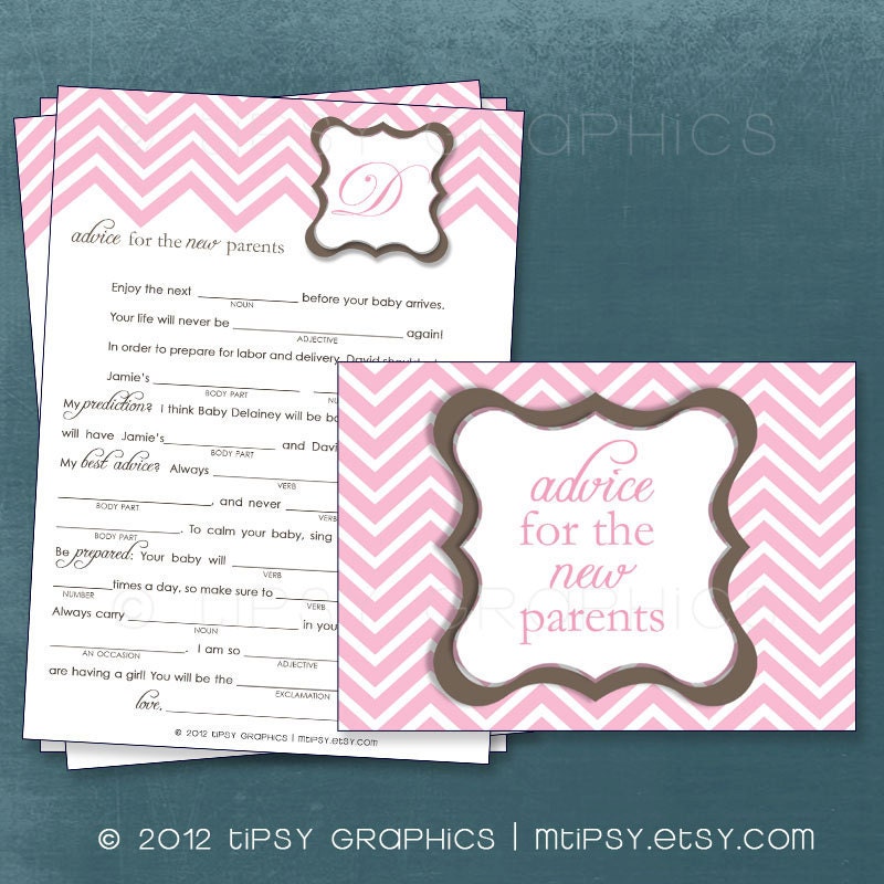 CHEVRON. Advice & Well Wishes for the NEW BABY Mad Lib MadLib Adlib. By Tipsy Graphics. Printable Cards, any Design or Colors. Il_170x135