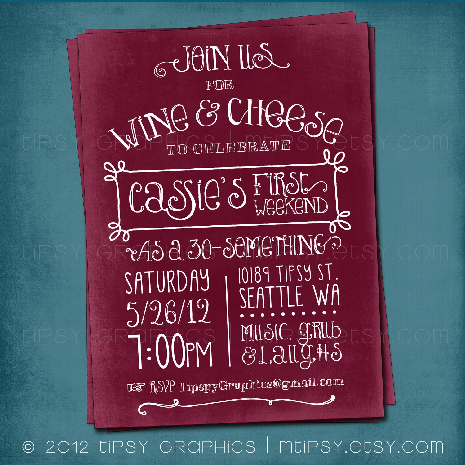 Wine & Cheese. Last Weekend as a 20something / single gal. Bridal Shower. Fun Vintage Party Invite, any text or colors by Tipsy Graphics Il_170x135