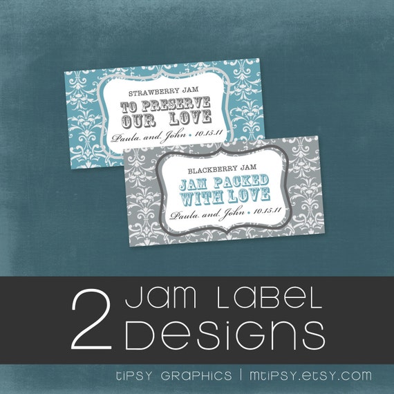 DESIGN 2 Jam Labels. Printable file with Option to Print. Your Wedding colors and Theme by Tipsy Graphics Il_570xn