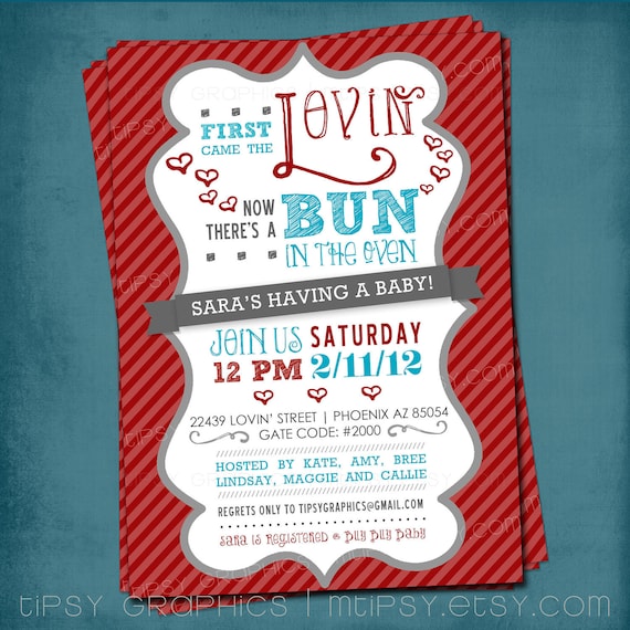 First Came the Lovin. Bun in the Oven Baby Shower Invite by Tipsy Graphics. Any colors Il_570xn