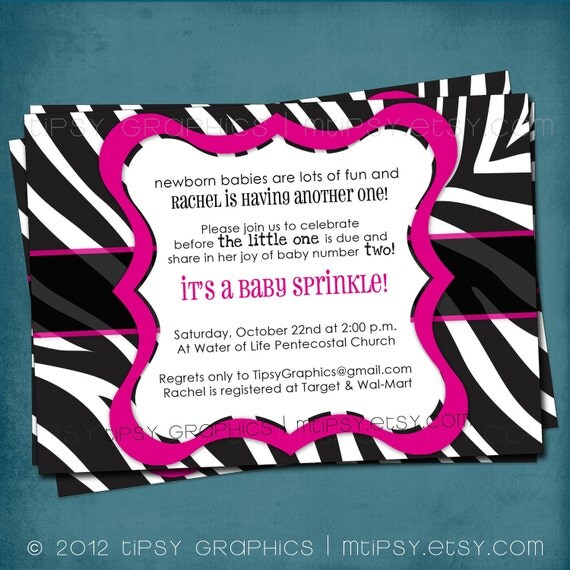 Black & White Zebra Baby / Bridal Shower or Girls Night Out Invitation. Any colors and text by Tipsy Graphics Il_570xn