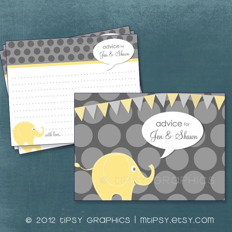 Yellow and Gray Little Elephant Advice & Well Wishes Cards . Printable Cards by Tipsy Graphics. Any Colors Il_570xn