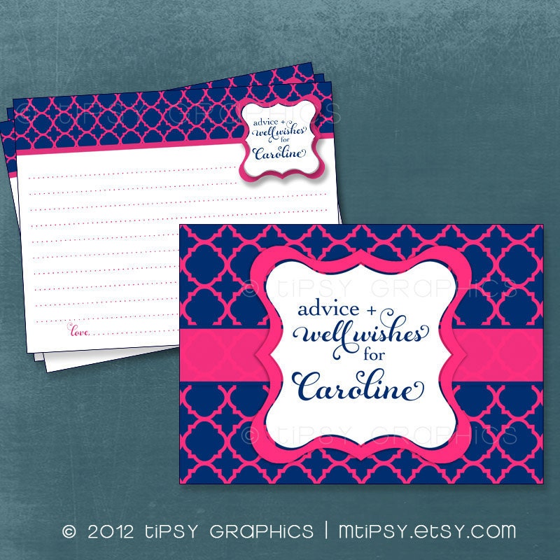 Quatrefoil Advice & Well Wish Cards for MOM / BRIDE to Be. Printable Cards for Baby or Bridal Shower by Tipsy Graphics. Any Colors Il_570xn
