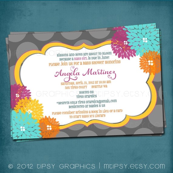 Love is in Bloom Floral Polka Dot Shower Invite by Tipsy Graphics. Any colors and text. Il_570xn
