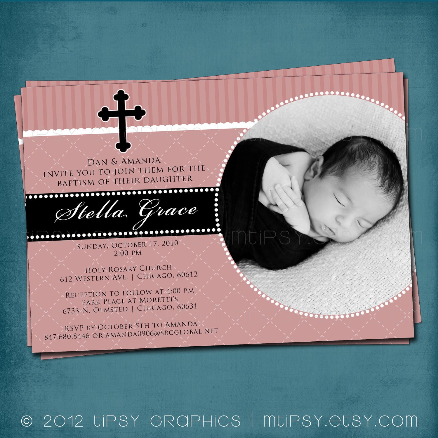 Sweet Baptismal / Dedication / Communion Announcement or Invitel by Tipsy Graphics - Any Colors, Completely Customizable Il_570xn