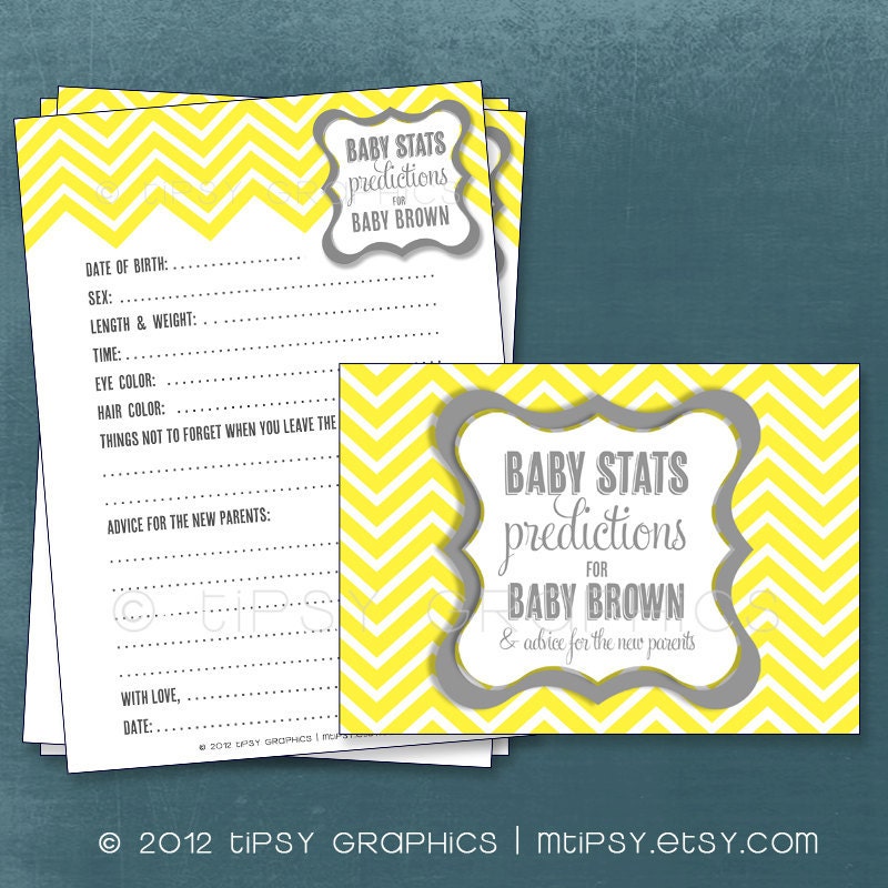 Chevron. Baby Stats. Predictions for Baby and Advice for the Parents to Be. Printable Cards, any Colors. By Tipsy Graphics Il_570xn