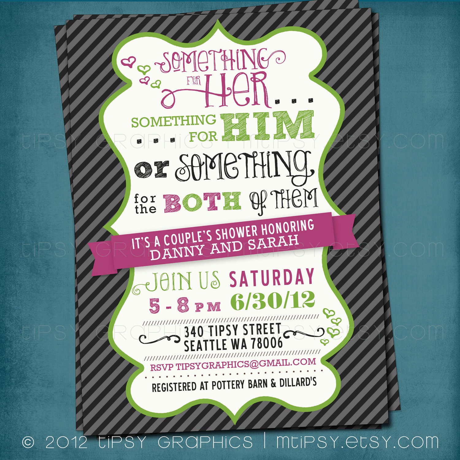 Something for Him, Her or Something for the Both of Them. Couple's Wedding Shower Invite. By Tipsy Graphics. Any colors Il_570xn