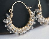 Handmade wire wrapped hoop earrings, crystal quartz, beaded, 14k gold filled earrings, gold earrings, Mimi Michele Jewelry