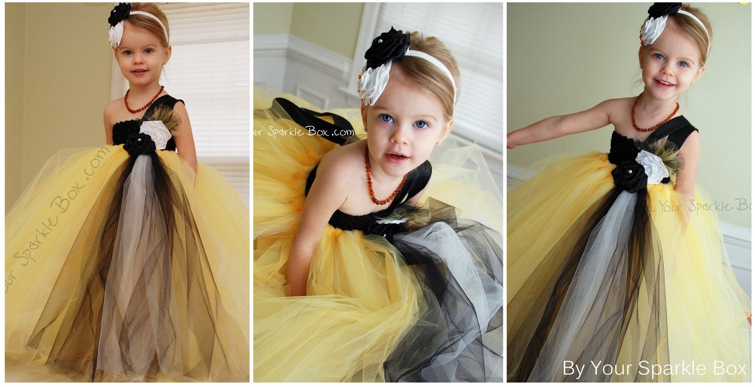 Black Gold White tutu dress Steelers Pittsburgh football wedding flower girl