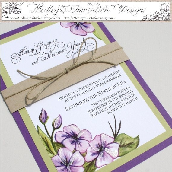 Purple and Green Floral Wedding Invitation Set - with Belly Band