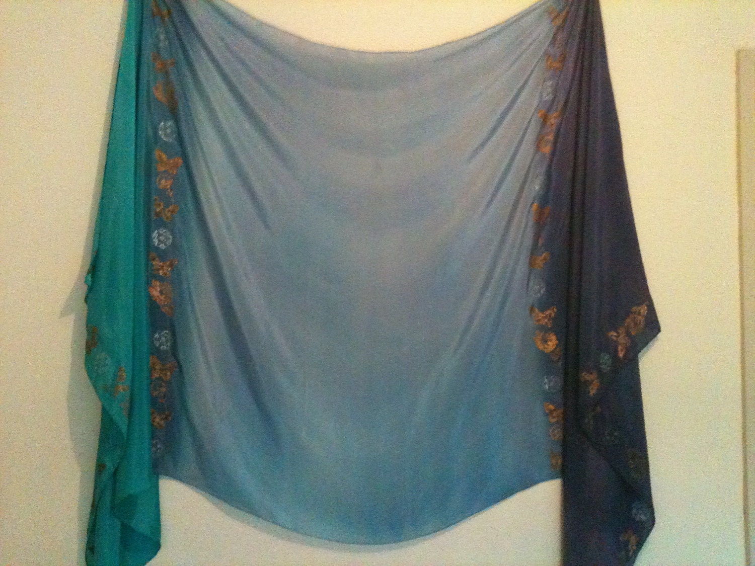 Blue Purple Green hand dyed silk bellydance veil or yardarge
