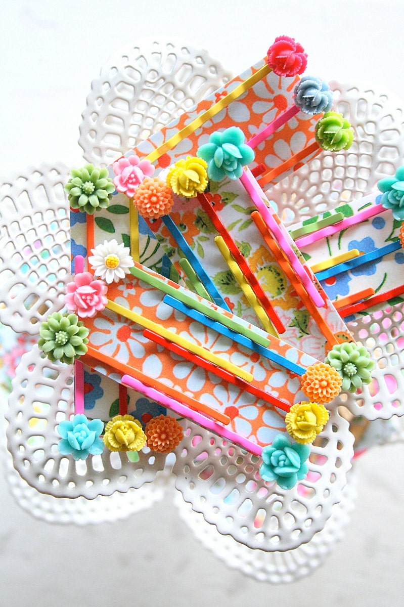 Colorful Flower Bobby Pins Set of Six