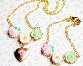 Pink Rose Heart Locket SET