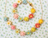 Children Flower Necklace and Bracelet Gift Set, Little flowers, Birthday Gift Set