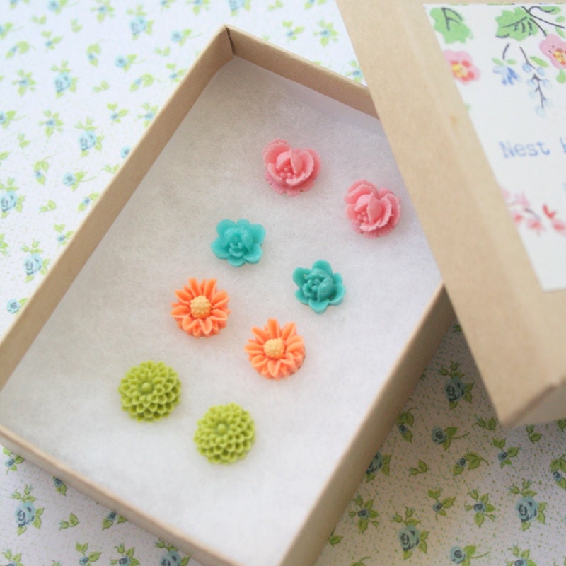 Colorful Flower Posts Earrings GIFT SET  Specially priced