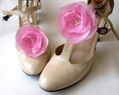 Pink Shoe clips with handmade flowers