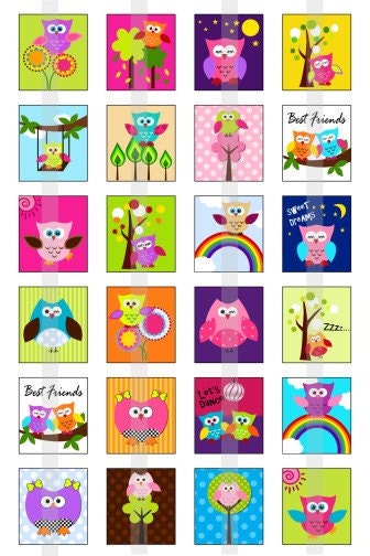 Owls Galore - one 4x6 inch digital sheet of scrabble size (0.75 x 0.83 inches) images for scrabble tiles