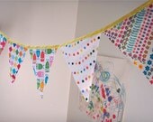 Bunting Flags Bright Colors Fabric Pennants Owls, Dots, Argyle and Flowers Photo Prop, room decor, size Large Il_170x135