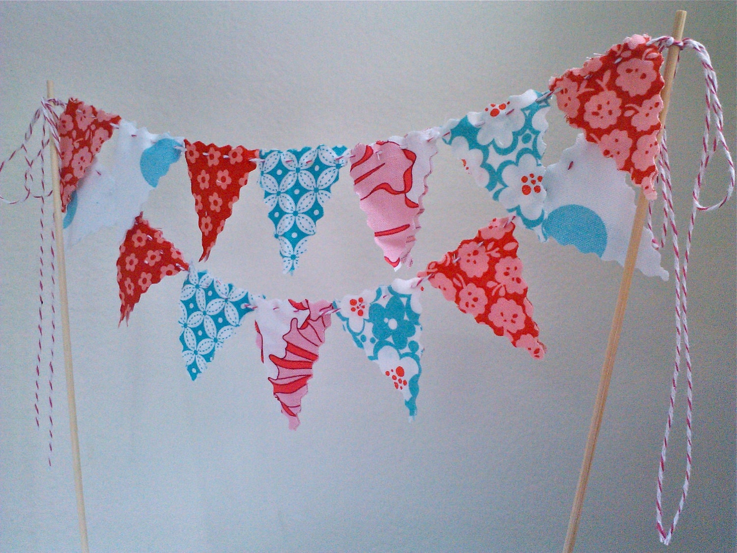 Cake Bunting Red, Pink and Aqua Cake Topper Mini Fabric Flags Il_570xn