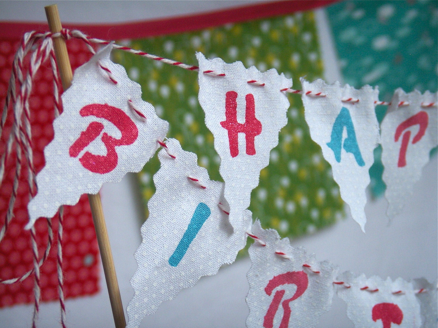 Cake Bunting Happy Birthday custom colored hand painted fabric flags cake topper