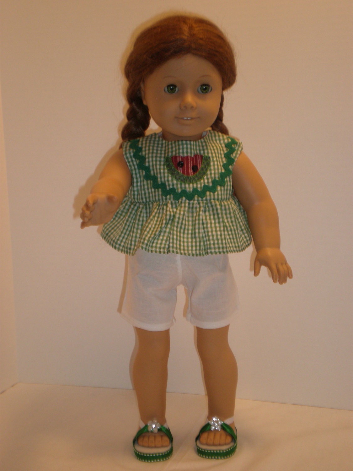American Girl Dolls Green Gingham Short Set