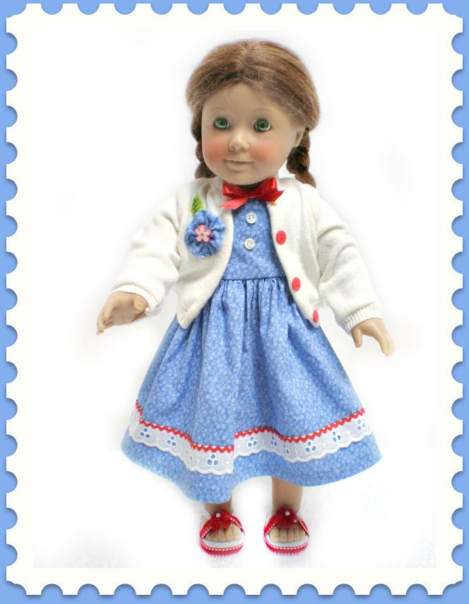 Handmade 18 inch doll clothes fit American Girl Dolls Sun Dress w/ Sweater