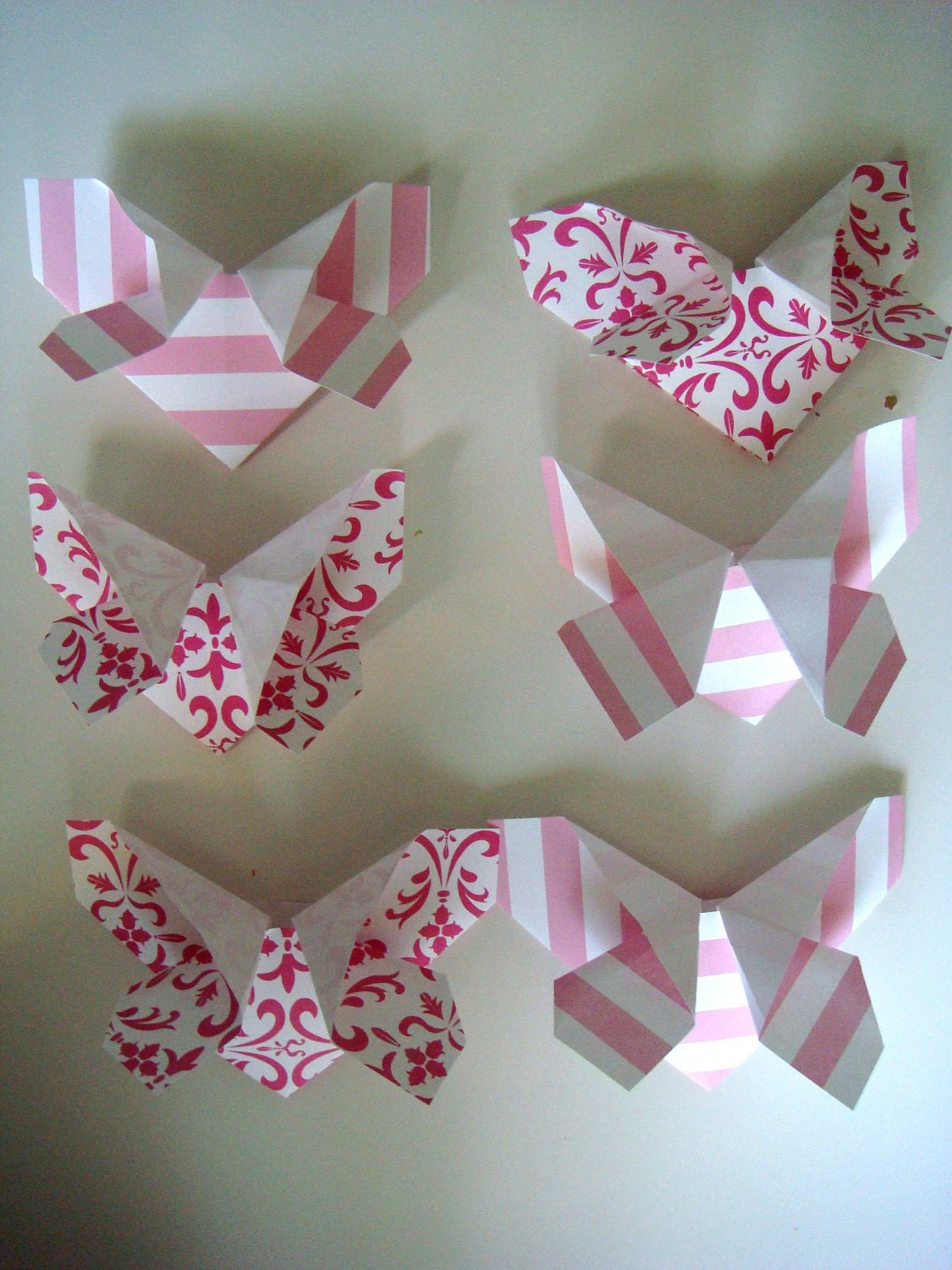 Origami Butterflies in Pink Damask and Stripes