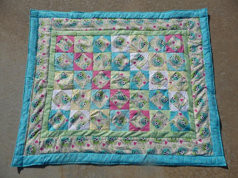 Quilt - Flannel Baby Quilt - Old McDonald Farm with Cows.  Green backing blanket