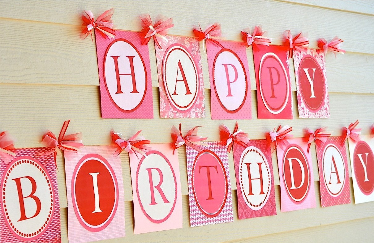 Cupcake Party PRINTABLE Happy Birthday Banner (INSTANT DOWNLOAD) by Love The Day