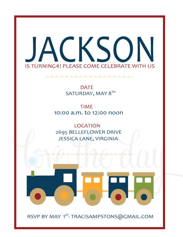 Choo Choo Train Birthday PRINTABLE Party Custom Invitation by Love The Day