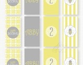 Yellow and Grey Vintage Bee PRINTABLE Mini Candy Bar Wrappers by Love The Day