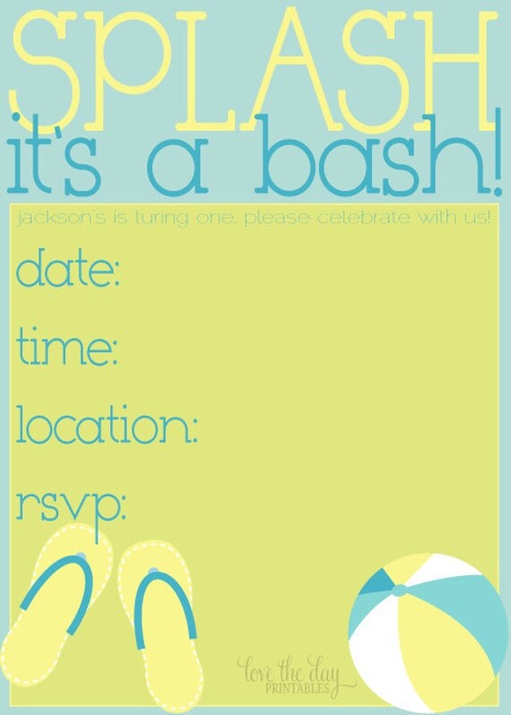 Splash Bash Pool Party Birthday Party PRINTABLE Custom Invitation from Love The Day Il_570xn