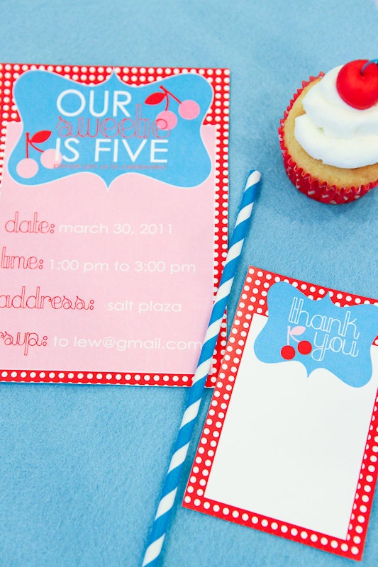Cherry Birthday Party PRINTABLE Thank You Cards by Love The Day Il_570xn