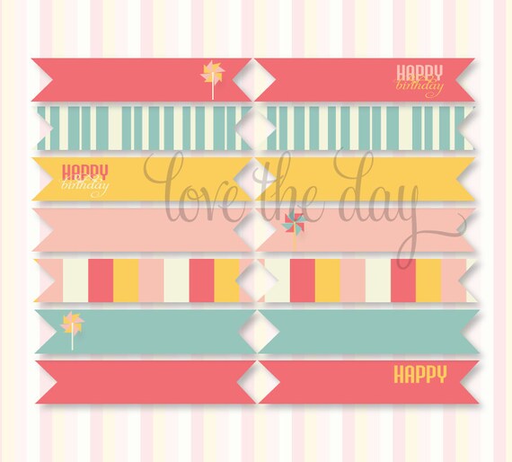 Pinwheel Party PRINTABLE DIY Birthday Flags from Love The Day Il_570xn