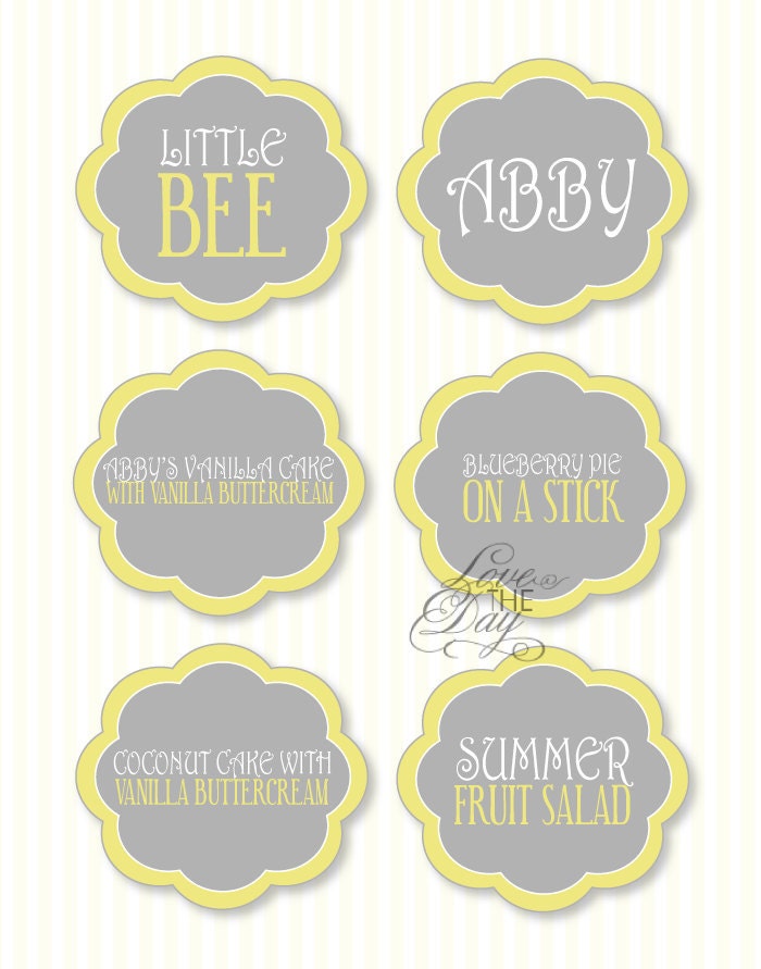 Yellow and Grey Vintage Bee PRINTABLE Food Labels from Love The Day Il_570xn
