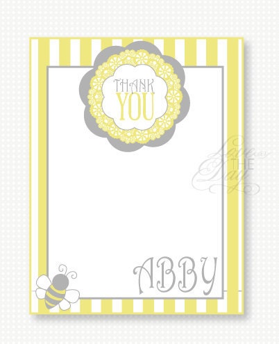 Yellow and Grey Vintage Bee PRINTABLE Custom Thank You Cards by Love The Day Il_570xn