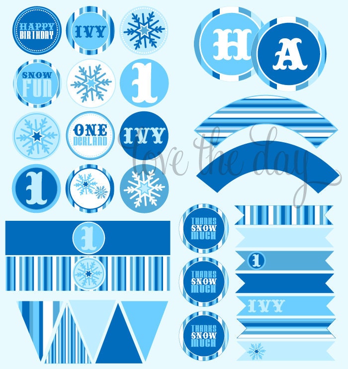 Snowflake Printable Party -  A Winter Wonderland Snowflake Birthday FULL Printable Party from Love The Day