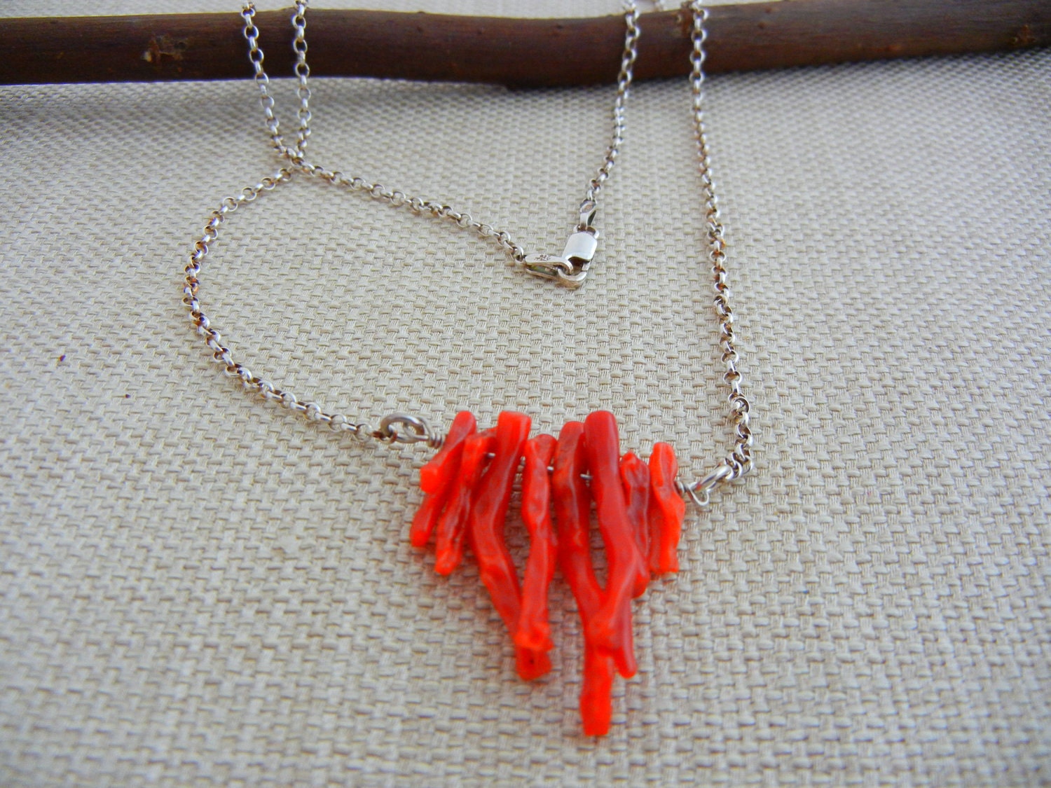 Sterling Silver Necklace, Coral Branch Necklace, Silver Necklace