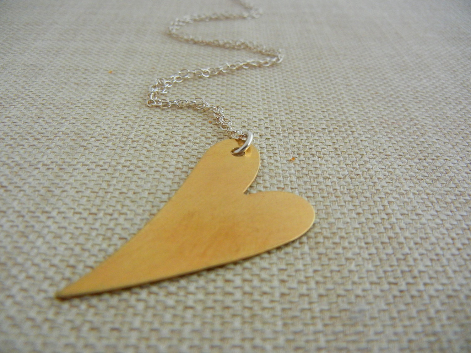Pendant  Necklace, Sterling Silver Necklace, Brass Pendant, Heart Brass Necklace