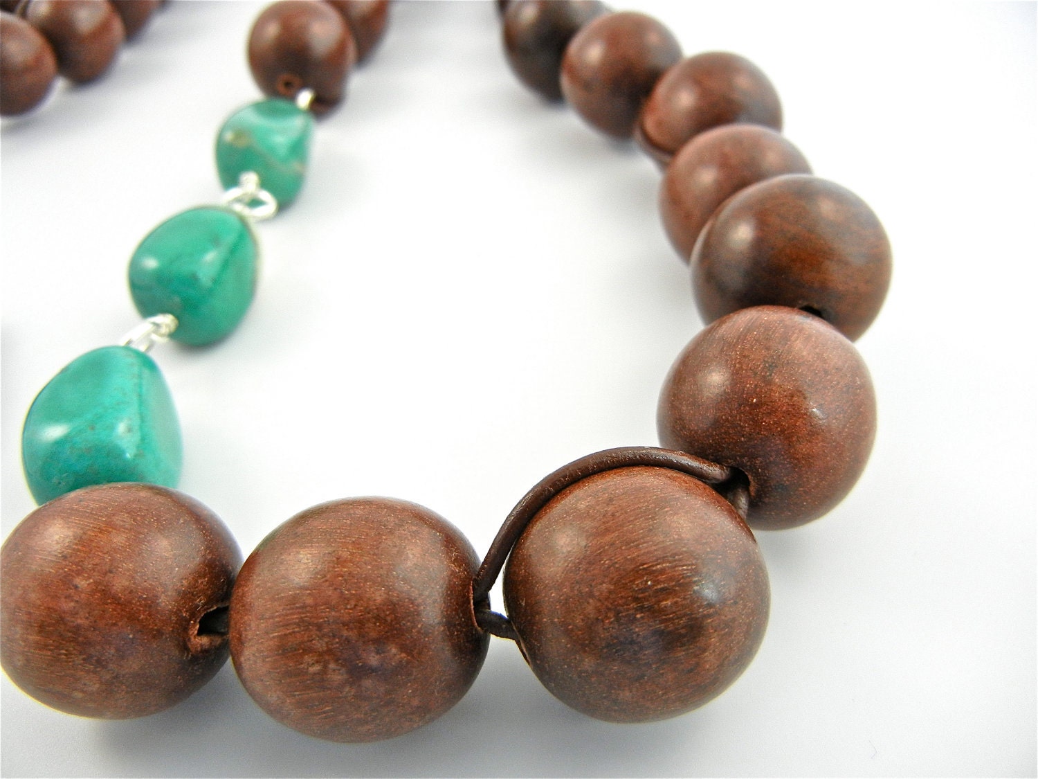 Long Leather Cord Turquoise Necklace