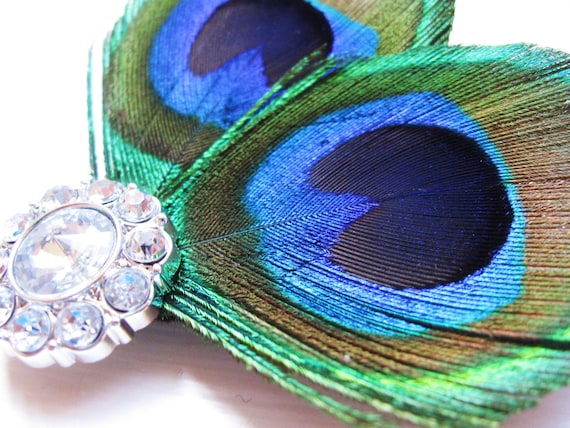 Elegant Peacock Feathers and sparkling gemstone- bride or formal hair accessory