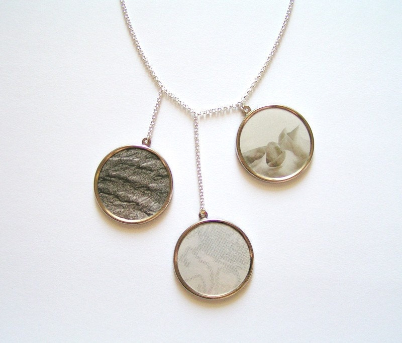 One of a kind collage necklace - gray area